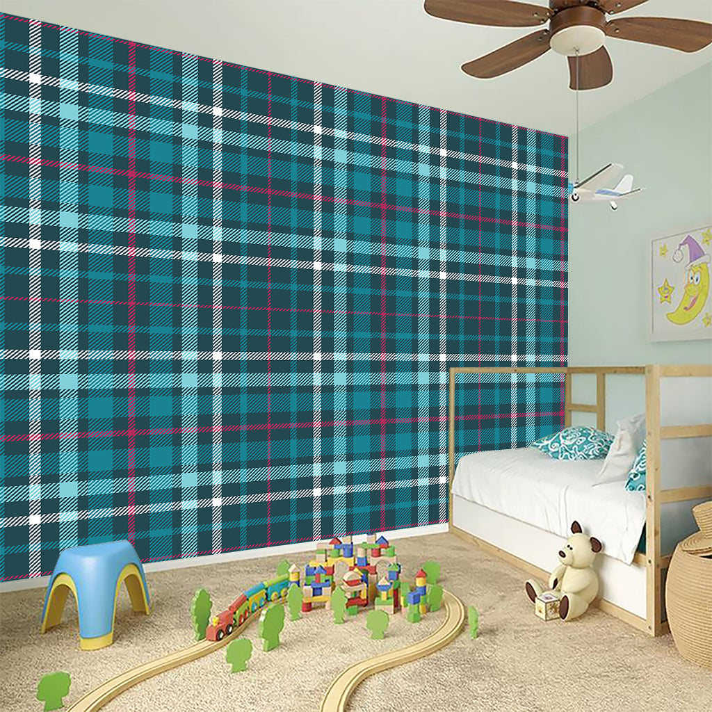 Teal Plaid Pattern Print Wall Sticker