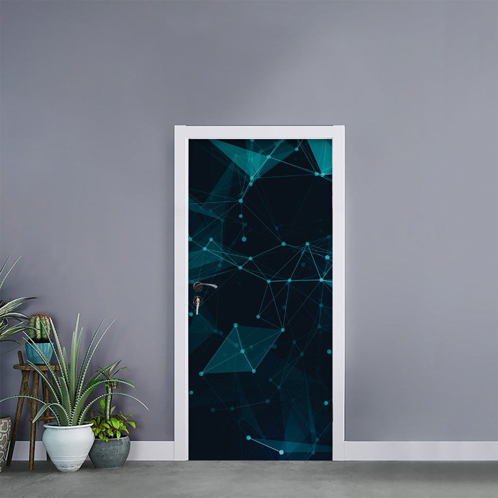 Teal Polygonal Dot Geometric Print Door Sticker