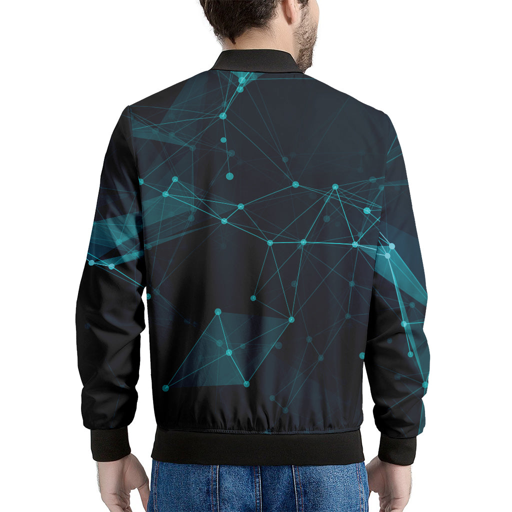 Teal Polygonal Dot Geometric Print Men's Bomber Jacket