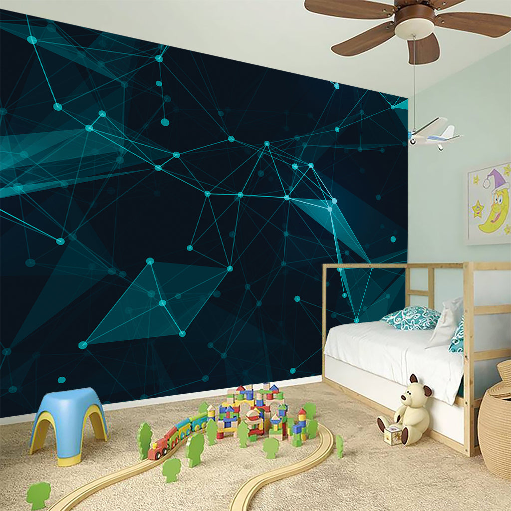 Teal Polygonal Dot Geometric Print Wall Sticker