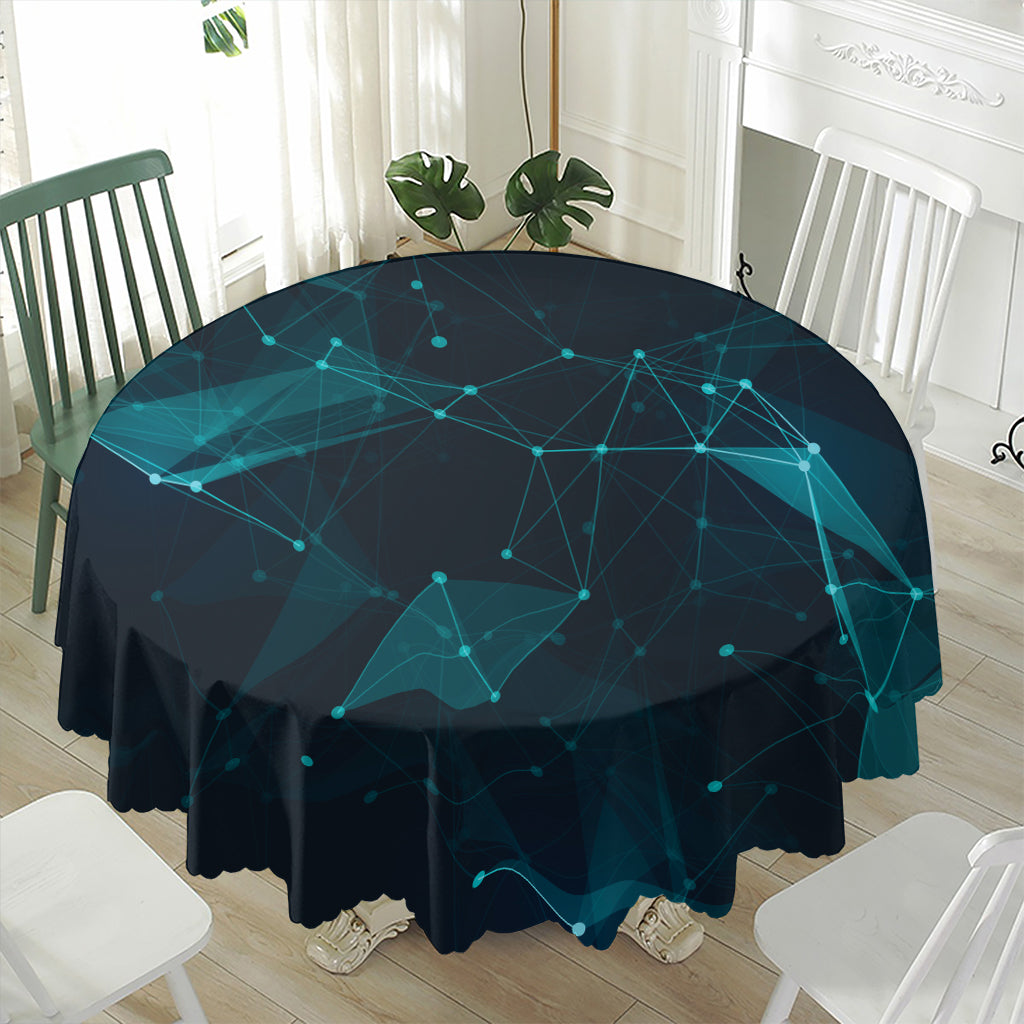 Teal Polygonal Dot Geometric Print Waterproof Round Tablecloth