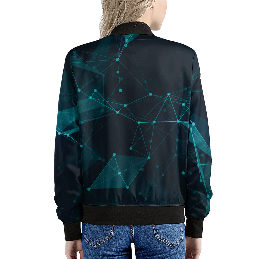 Teal Polygonal Dot Geometric Print Women's Bomber Jacket