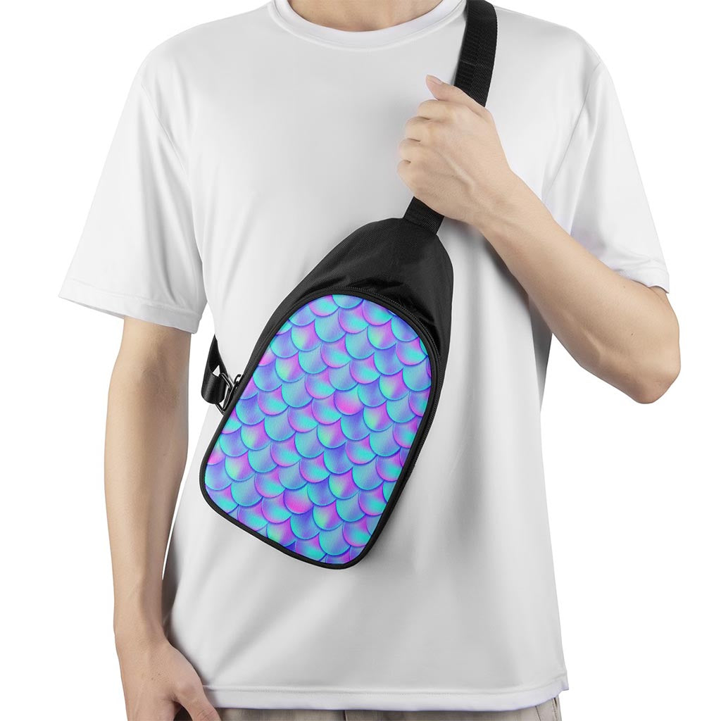 Teal Purple Mermaid Scales Pattern Print Chest Bag