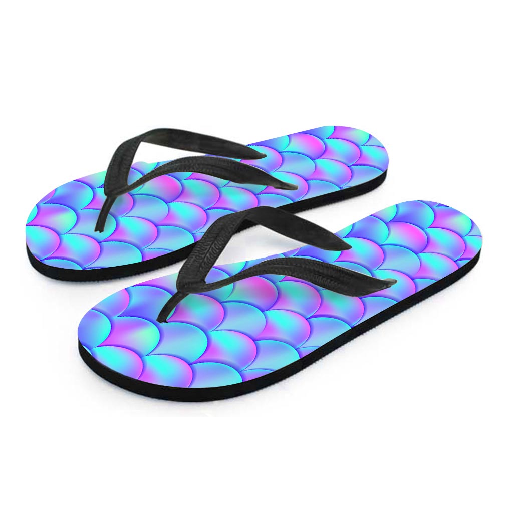 Teal Purple Mermaid Scales Pattern Print Flip Flops