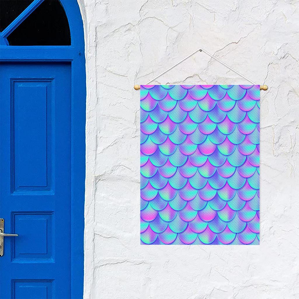 Teal Purple Mermaid Scales Pattern Print Garden Flag