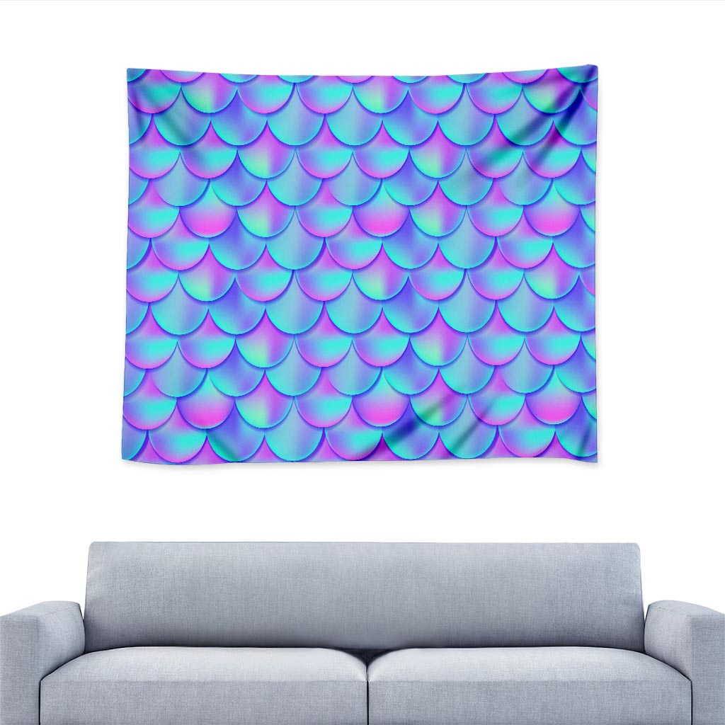 Teal Purple Mermaid Scales Pattern Print Tapestry