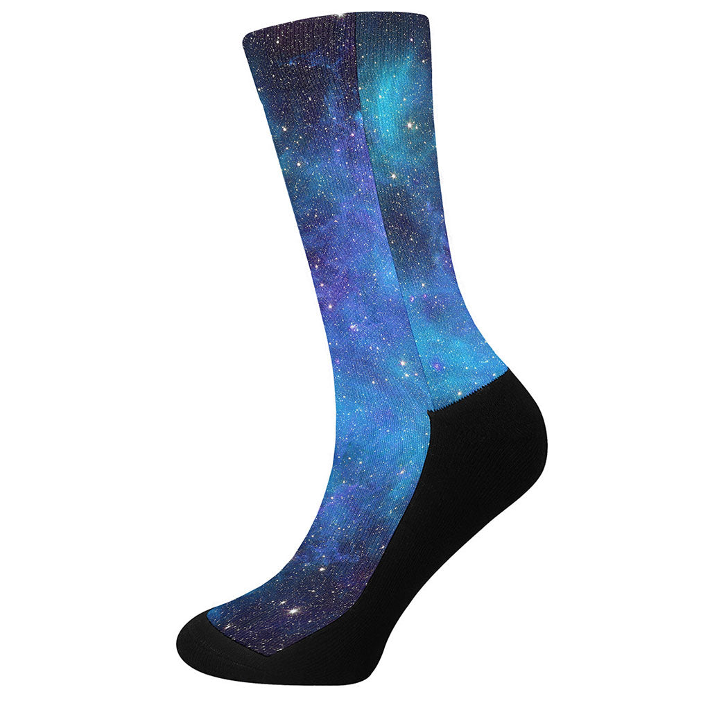 Teal Purple Stardust Galaxy Space Print Crew Socks