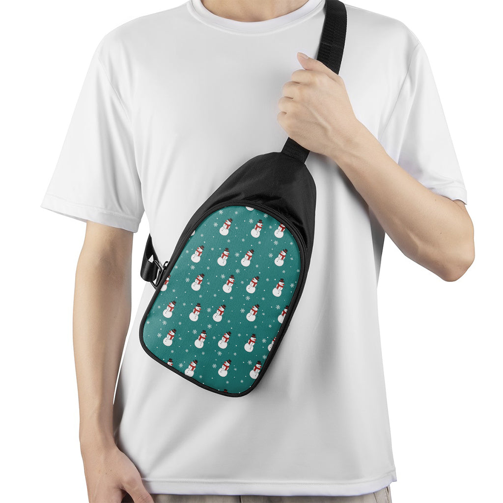 Teal Snowman Pattern Print Chest Bag