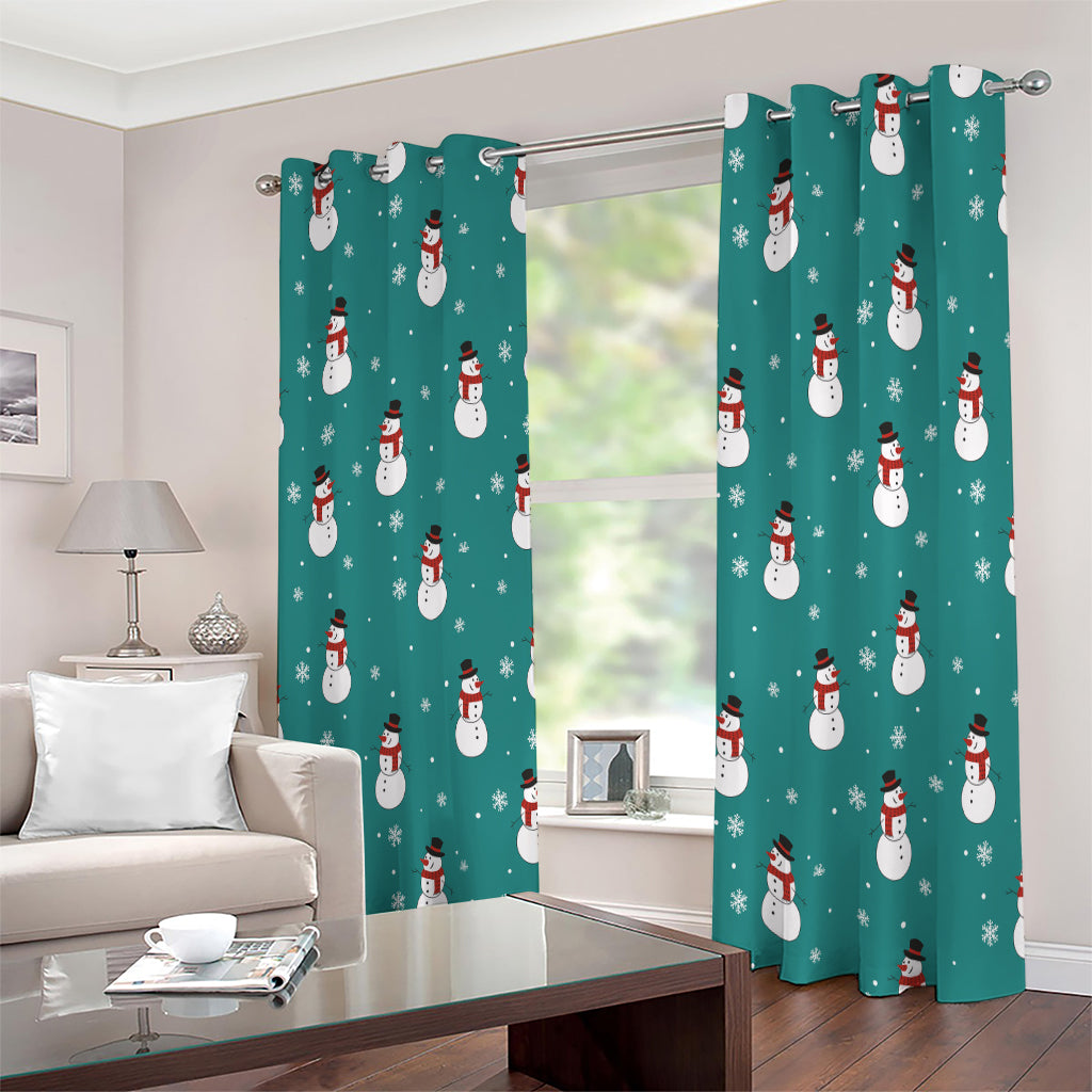 Teal Snowman Pattern Print Extra Wide Grommet Curtains