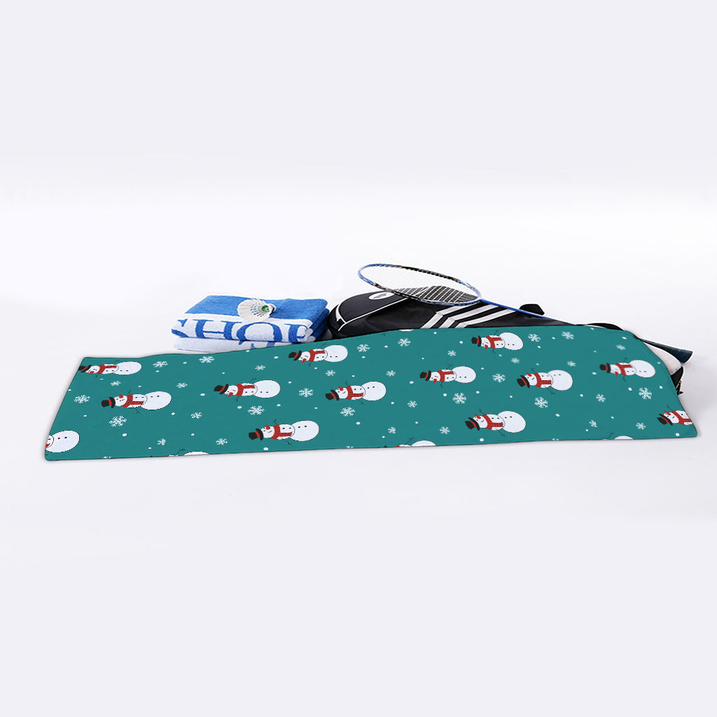 Teal Snowman Pattern Print Sports Towel