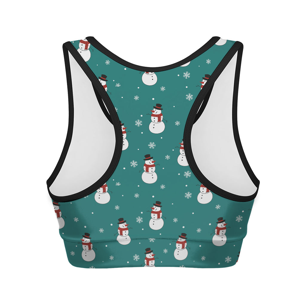 Teal Snowman Pattern Print Women's Sports Bra