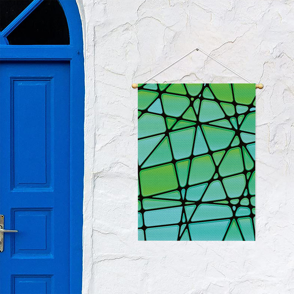 Teal Stained Glass Mosaic Print Garden Flag