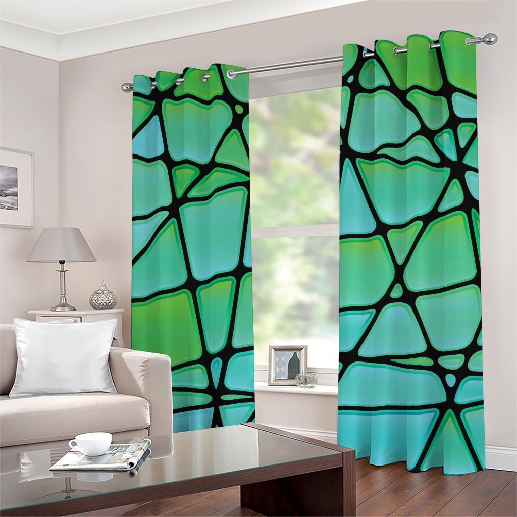 Teal Stained Glass Mosaic Print Grommet Curtains