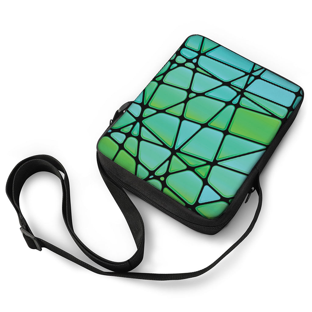 Teal Stained Glass Mosaic Print Rectangular Crossbody Bag