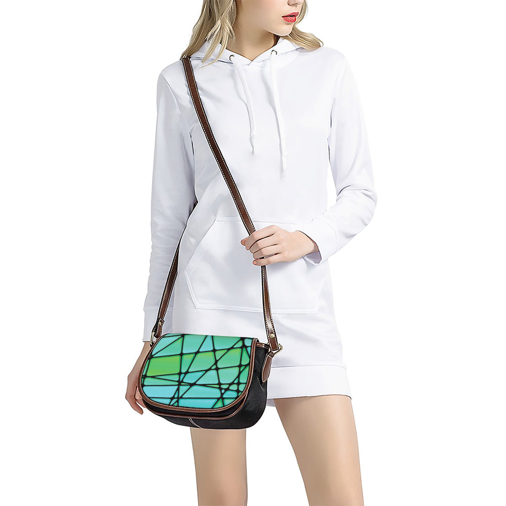 Teal Stained Glass Mosaic Print Saddle Bag