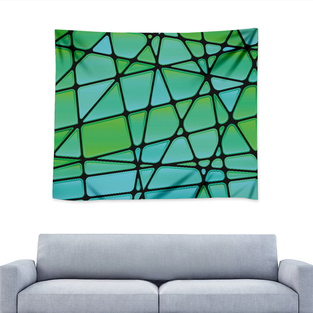 Teal Stained Glass Mosaic Print Tapestry