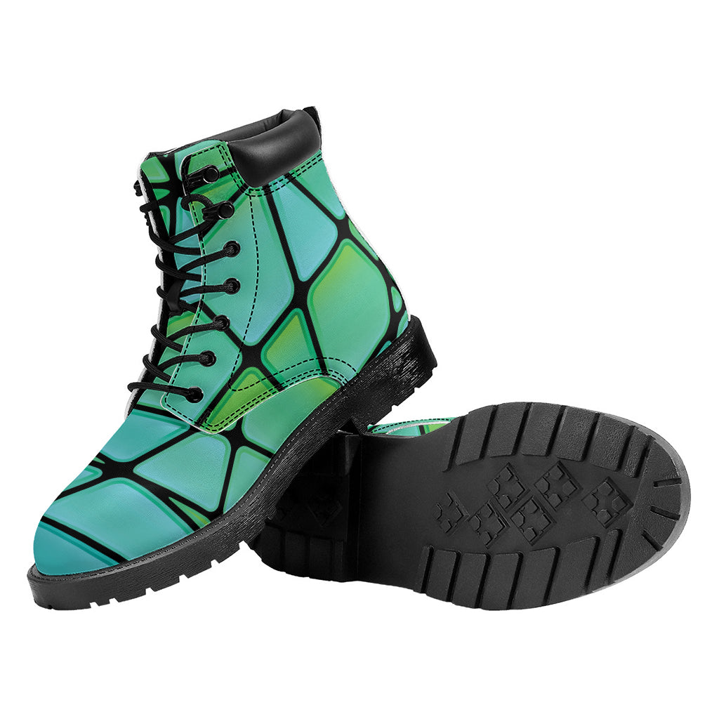 Teal Stained Glass Mosaic Print Work Boots