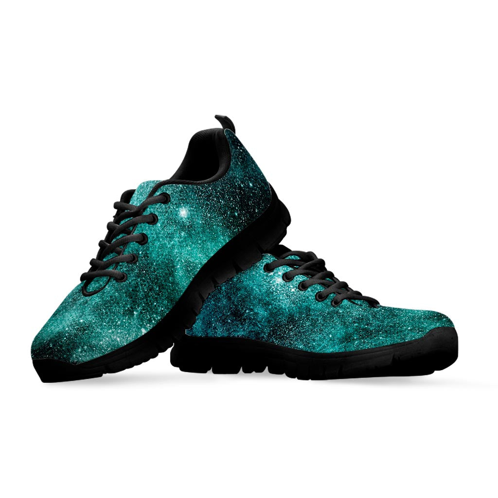 Teal Stardust Galaxy Space Print Black Running Shoes