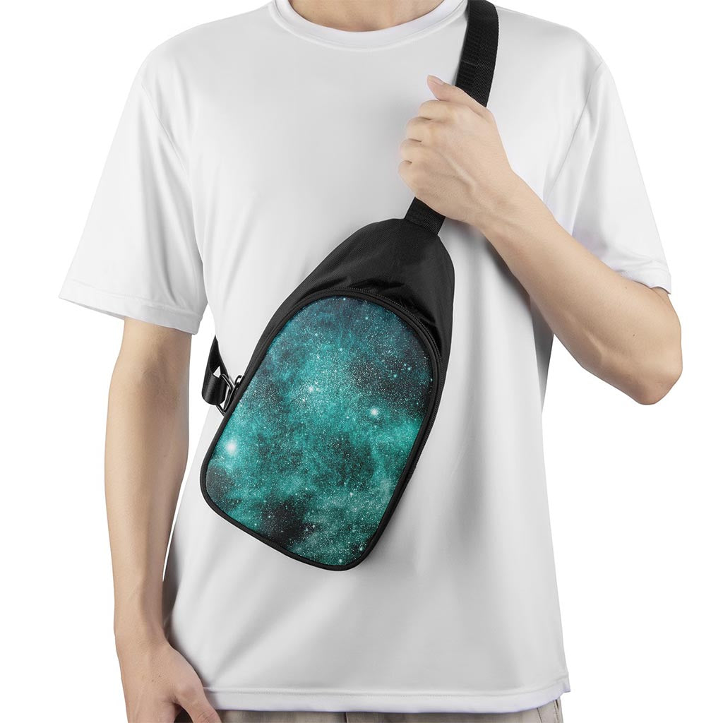 Teal Stardust Galaxy Space Print Chest Bag