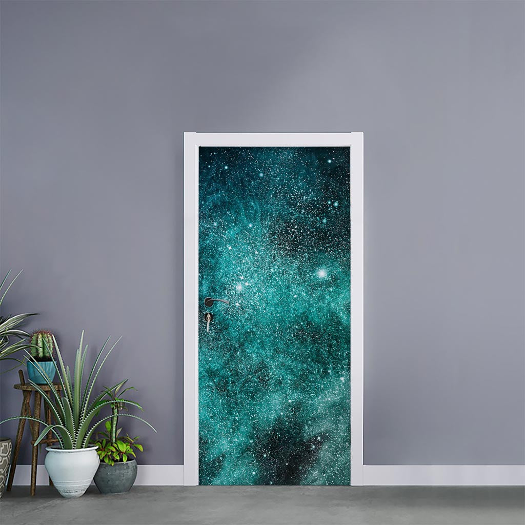 Teal Stardust Galaxy Space Print Door Sticker