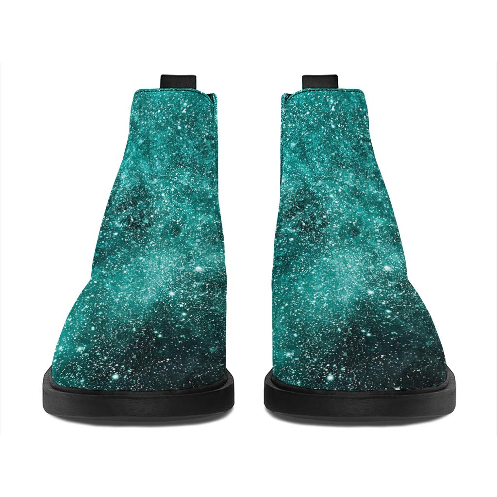 Teal Stardust Galaxy Space Print Flat Ankle Boots