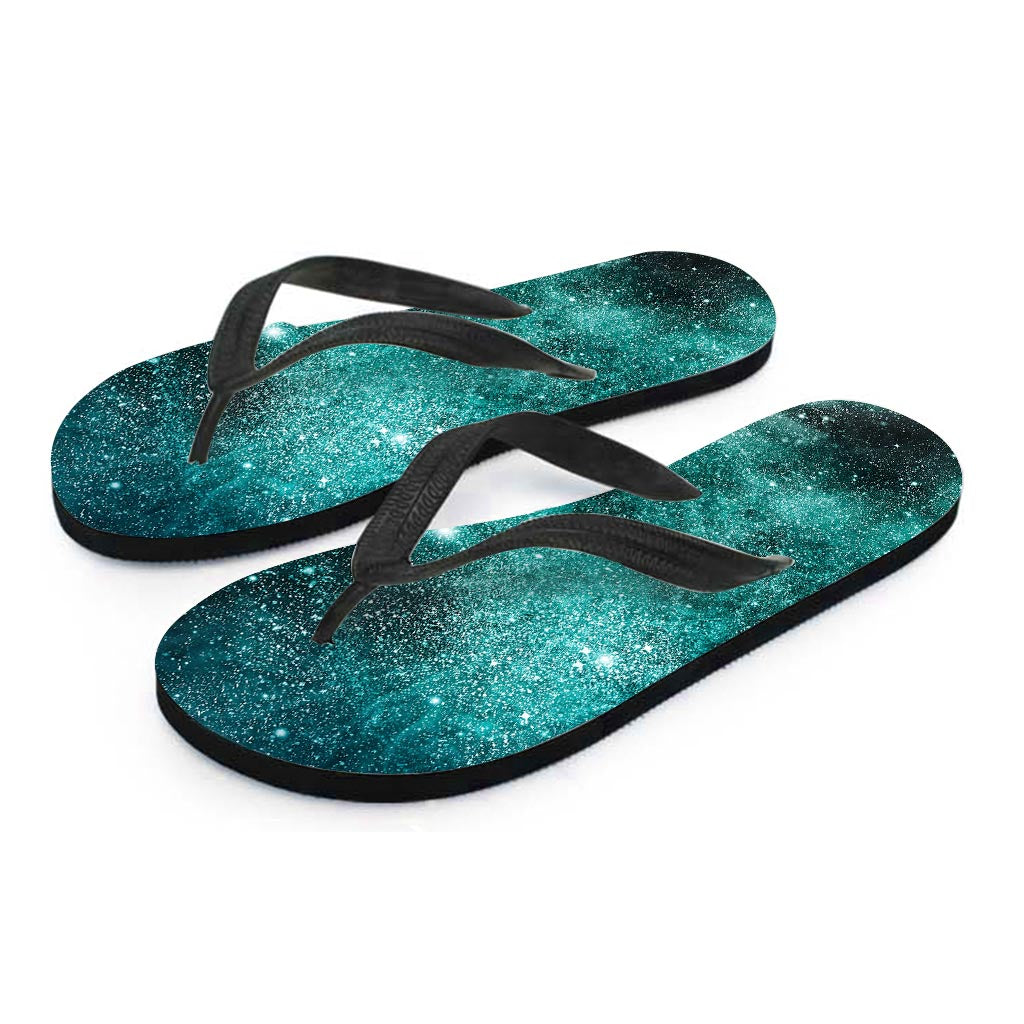 Teal Stardust Galaxy Space Print Flip Flops