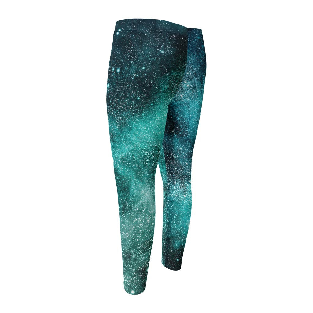 Teal Stardust Galaxy Space Print Men's Compression Pants