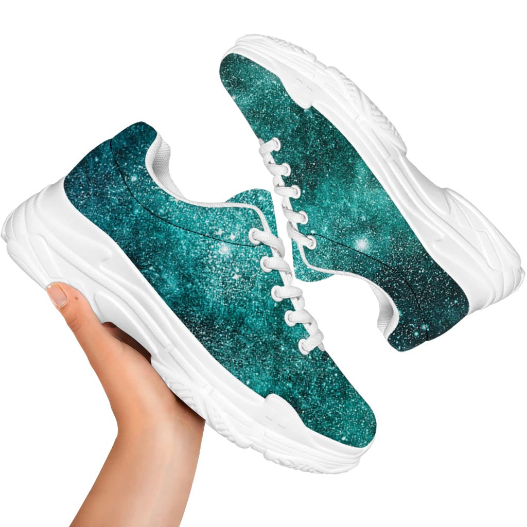 Teal Stardust Galaxy Space Print White Chunky Shoes