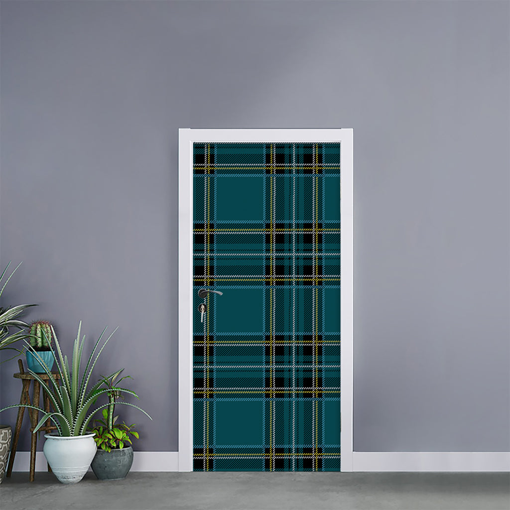 Teal Stewart Tartan Pattern Print Door Sticker