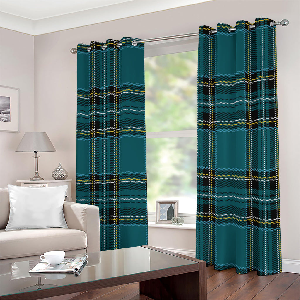 Teal Stewart Tartan Pattern Print Extra Wide Grommet Curtains