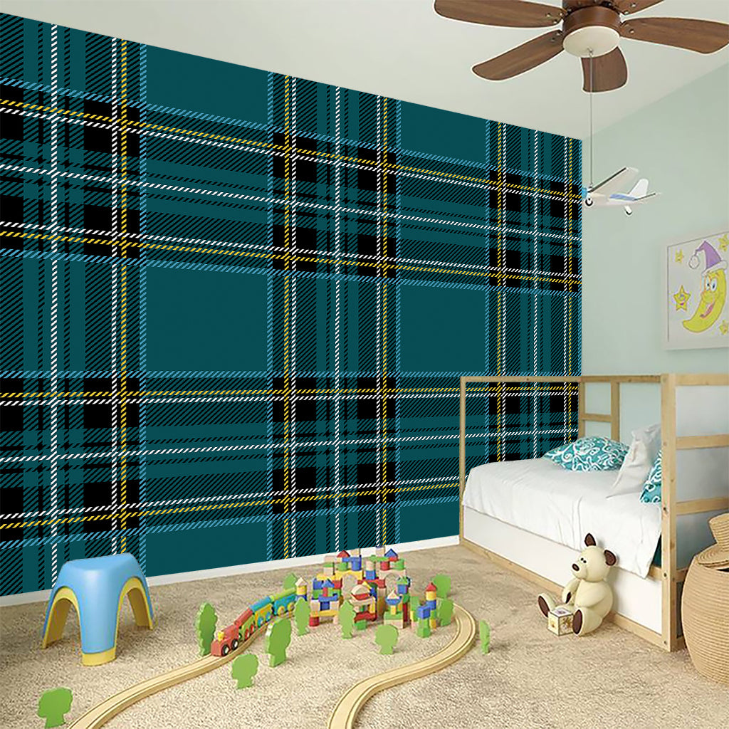 Teal Stewart Tartan Pattern Print Wall Sticker