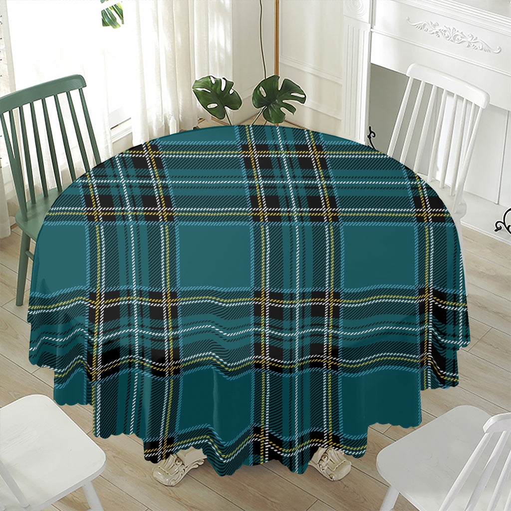 Teal Stewart Tartan Pattern Print Waterproof Round Tablecloth