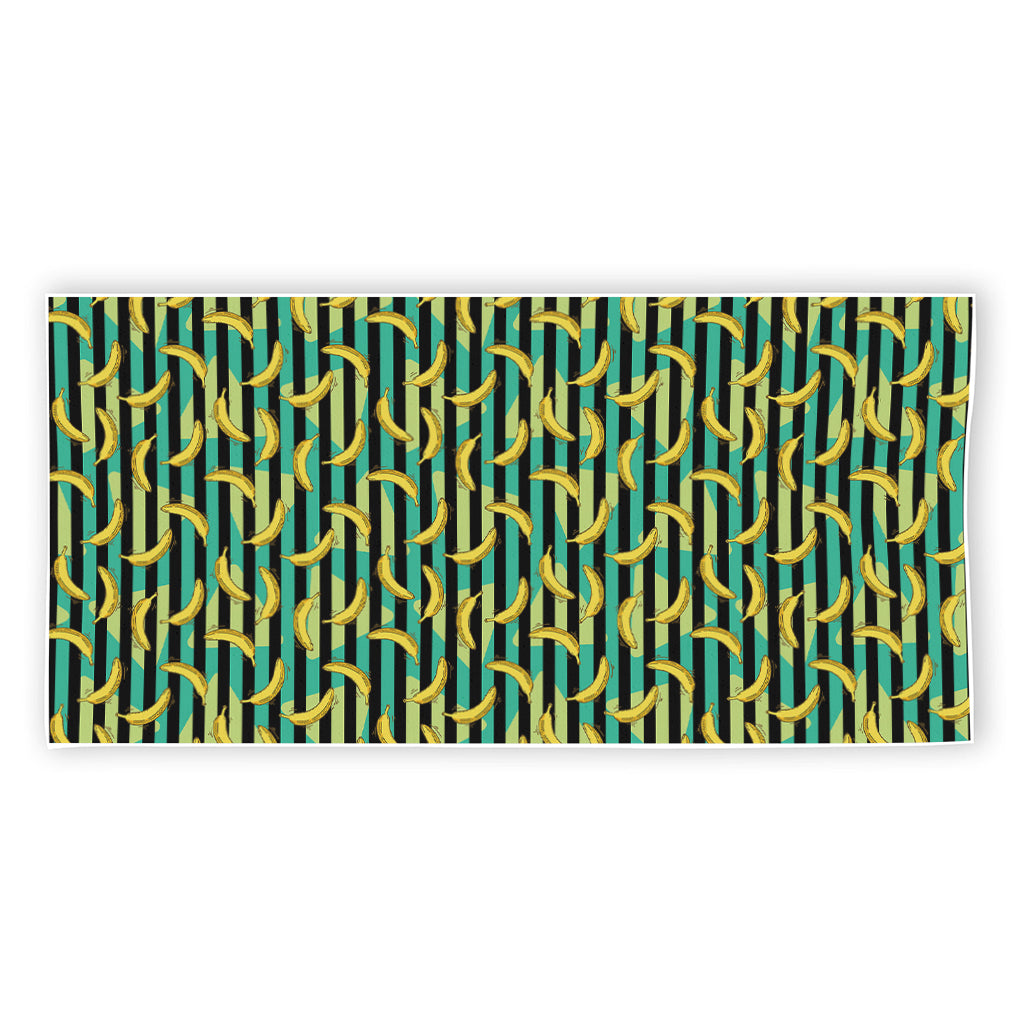 Teal Striped Banana Pattern Print Beach Towel