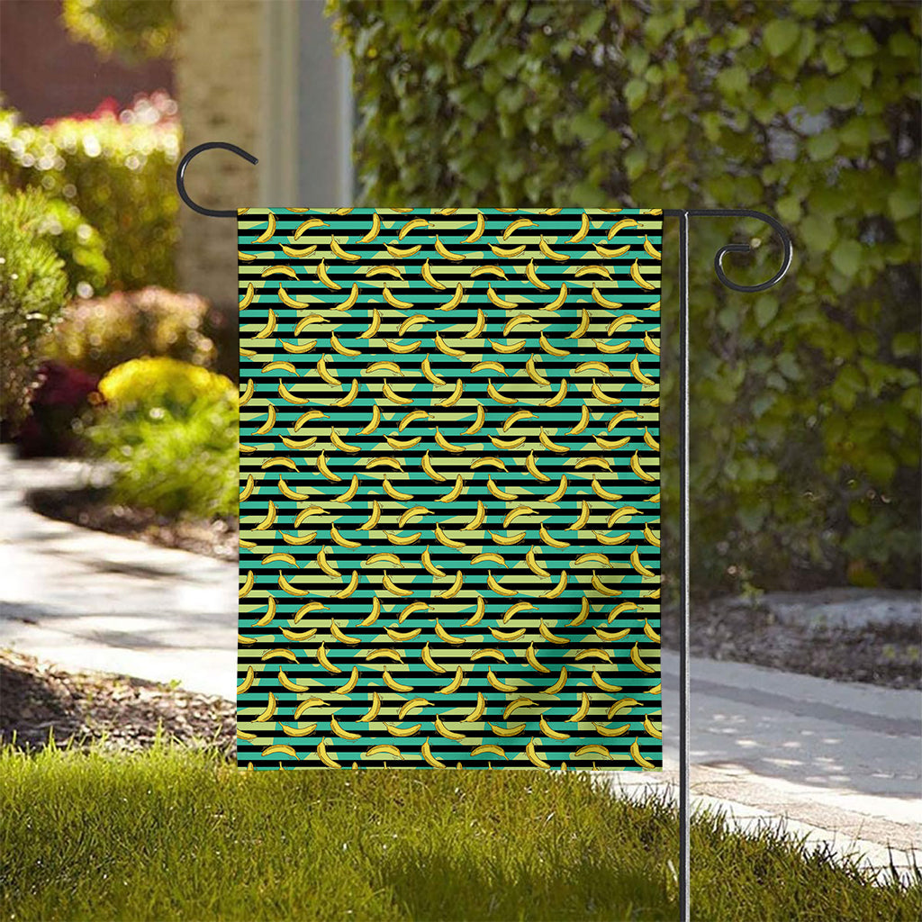 Teal Striped Banana Pattern Print House Flag