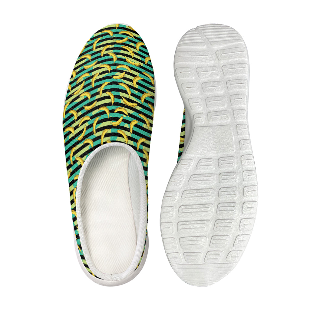 Teal Striped Banana Pattern Print Mesh Casual Shoes