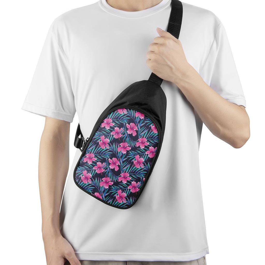 Teal Tropical Hibiscus Pattern Print Chest Bag