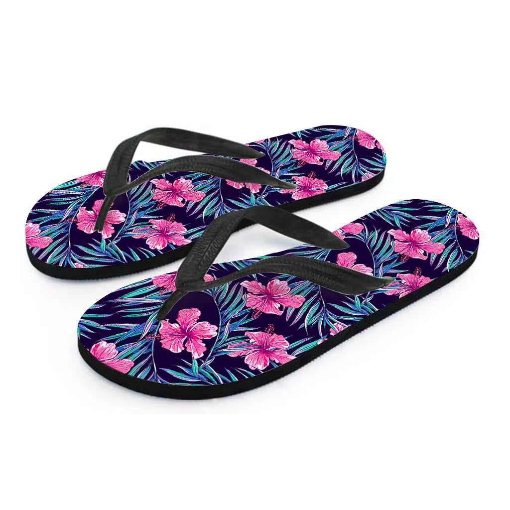 Teal Tropical Hibiscus Pattern Print Flip Flops