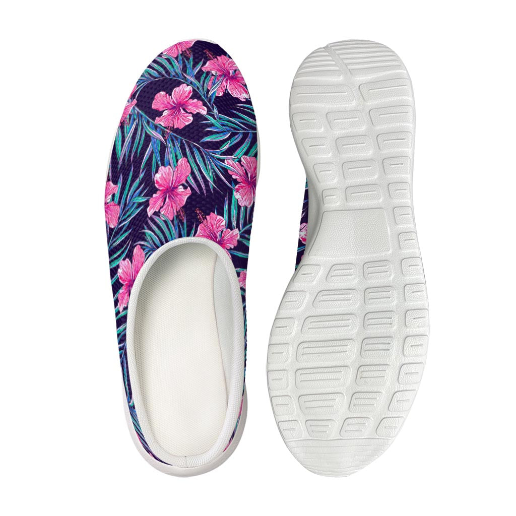 Teal Tropical Hibiscus Pattern Print Mesh Casual Shoes