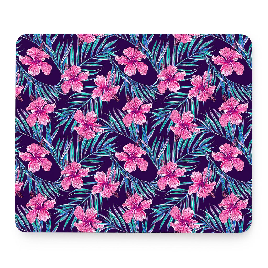 Teal Tropical Hibiscus Pattern Print Mouse Pad