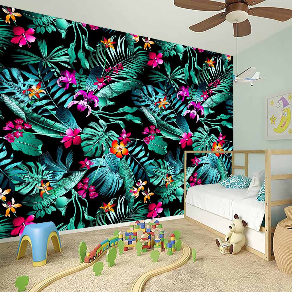 Teal Tropical Leaf Hawaii Pattern Print Wall Sticker