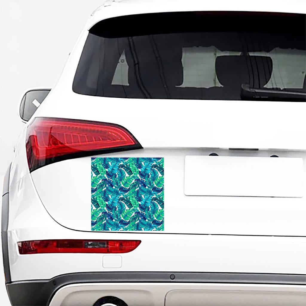 Teal Tropical Leaf Pattern Print Car Sticker