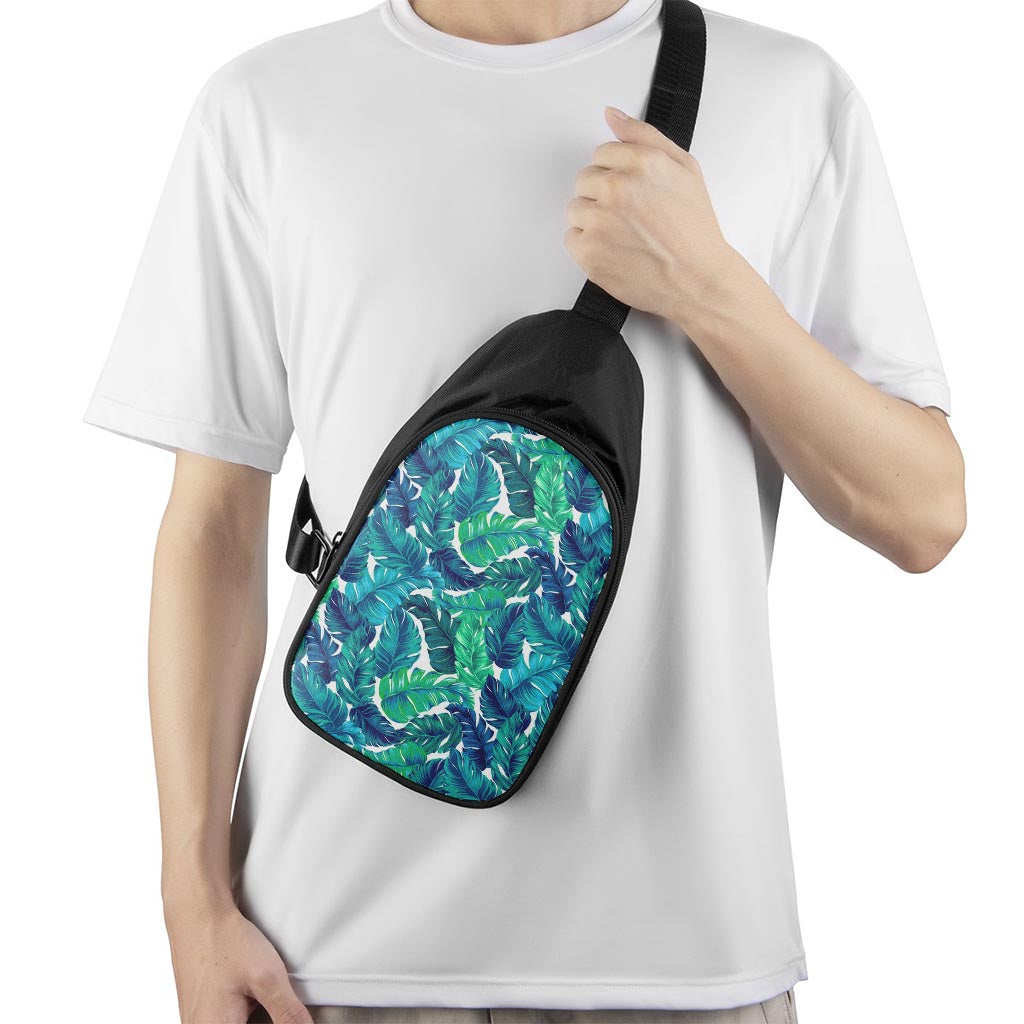 Teal Tropical Leaf Pattern Print Chest Bag
