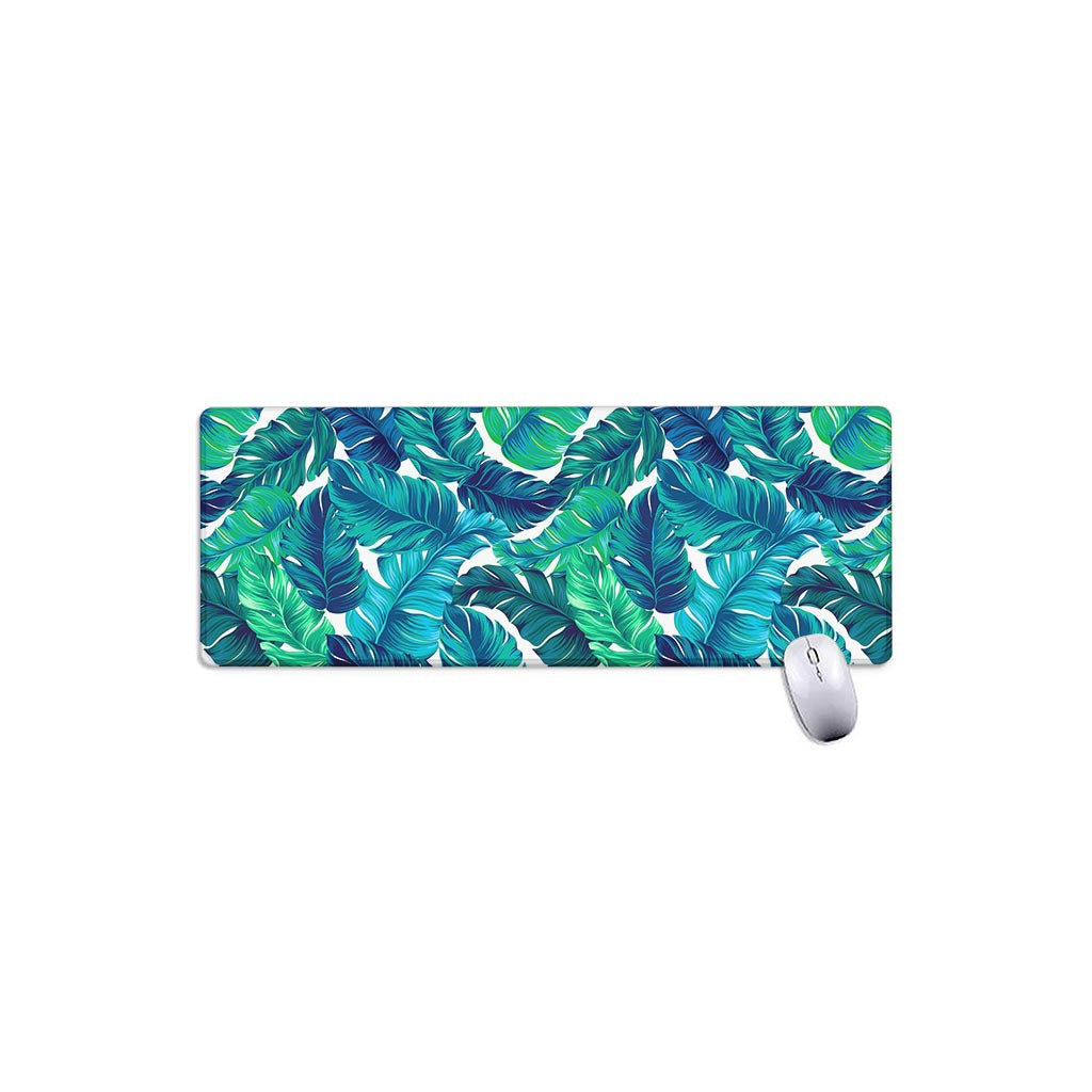 Teal Tropical Leaf Pattern Print Extended Mouse Pad