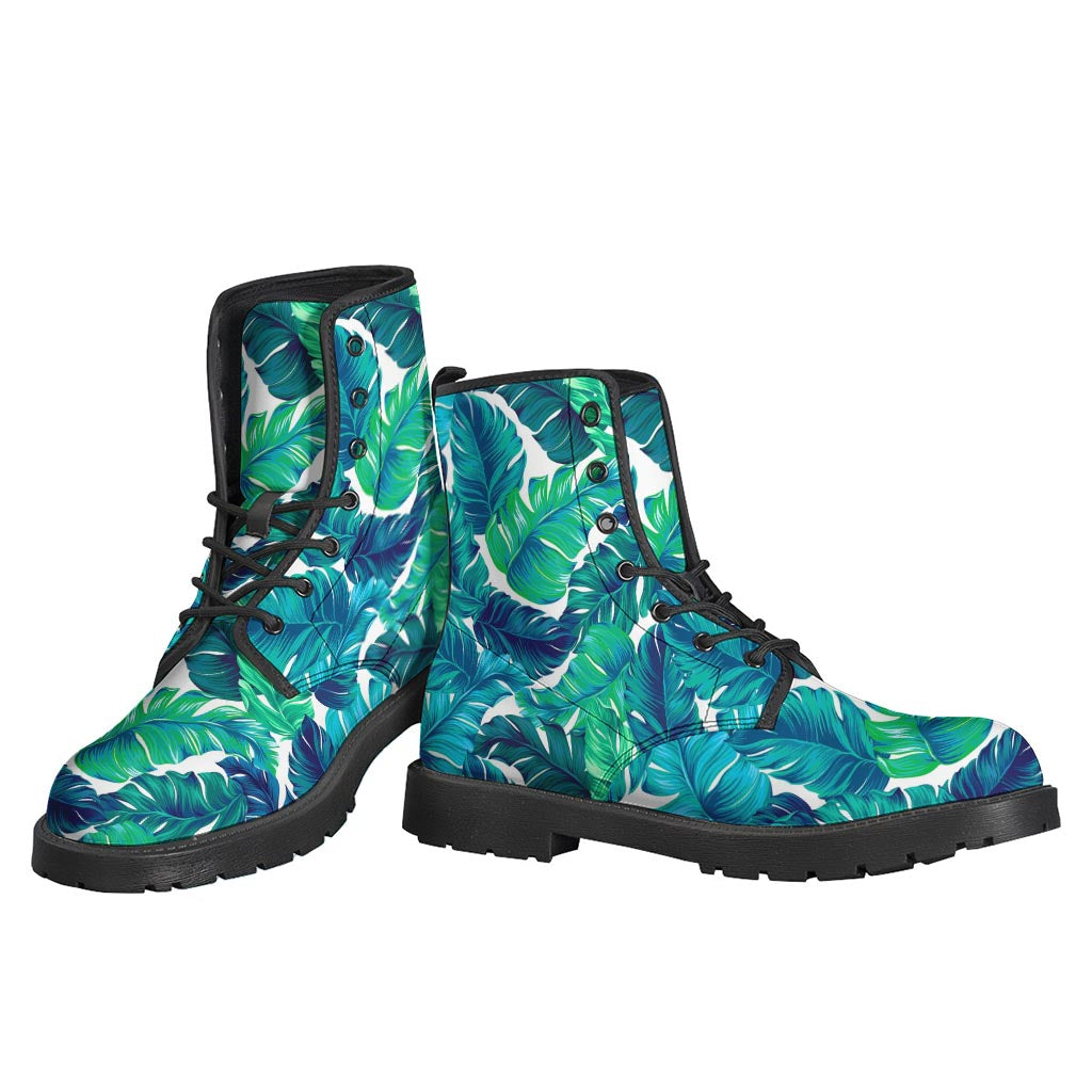 Teal Tropical Leaf Pattern Print Backpack