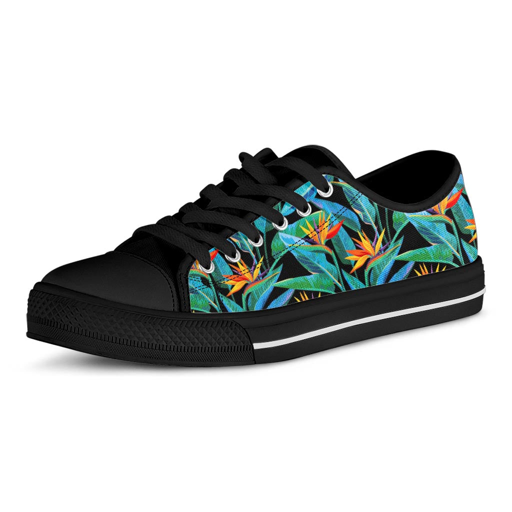 Teal Tropical Pattern Print Black Low Top Sneakers