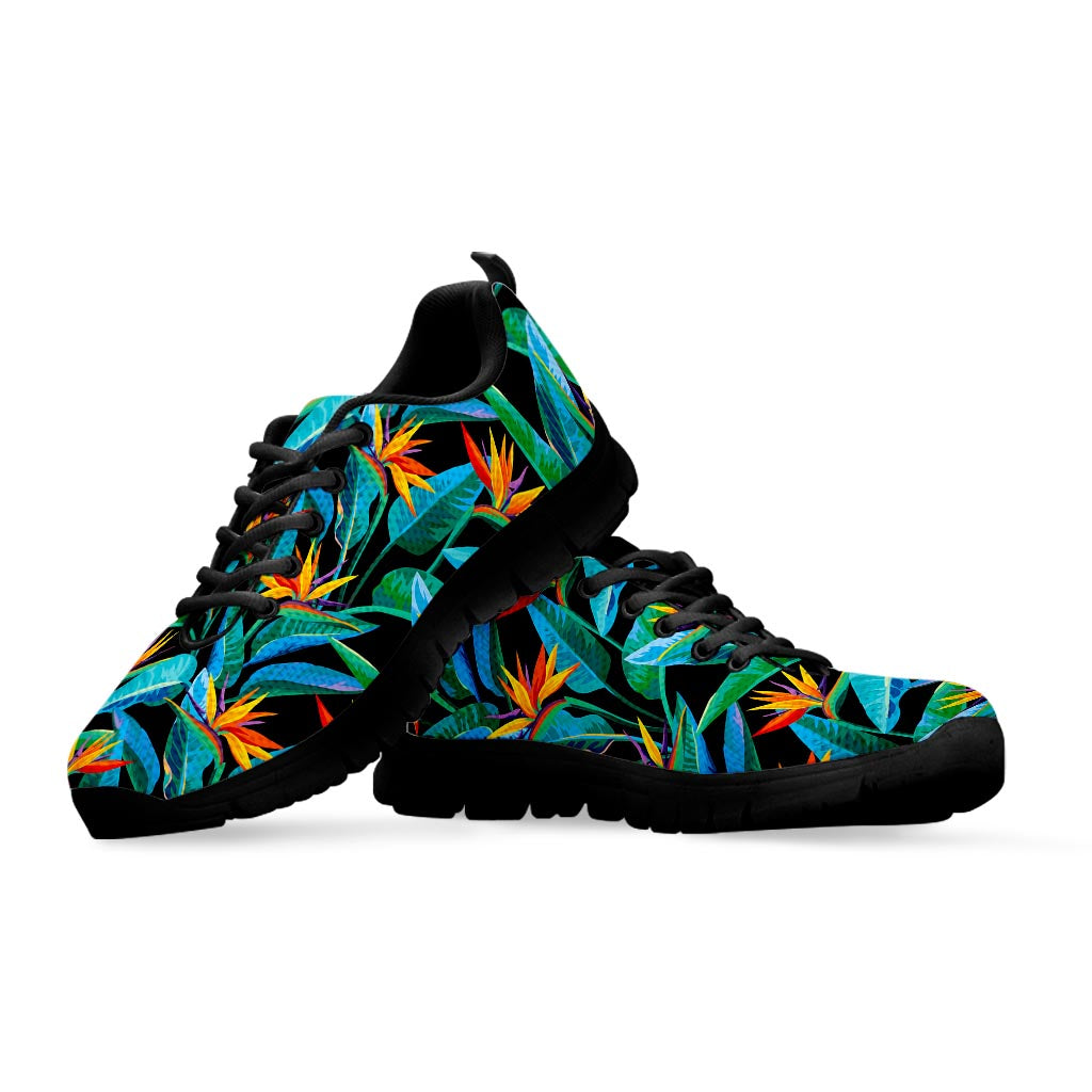 Teal Tropical Pattern Print Black Running Shoes