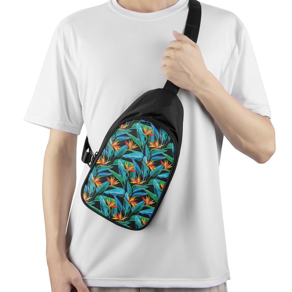 Teal Tropical Pattern Print Chest Bag
