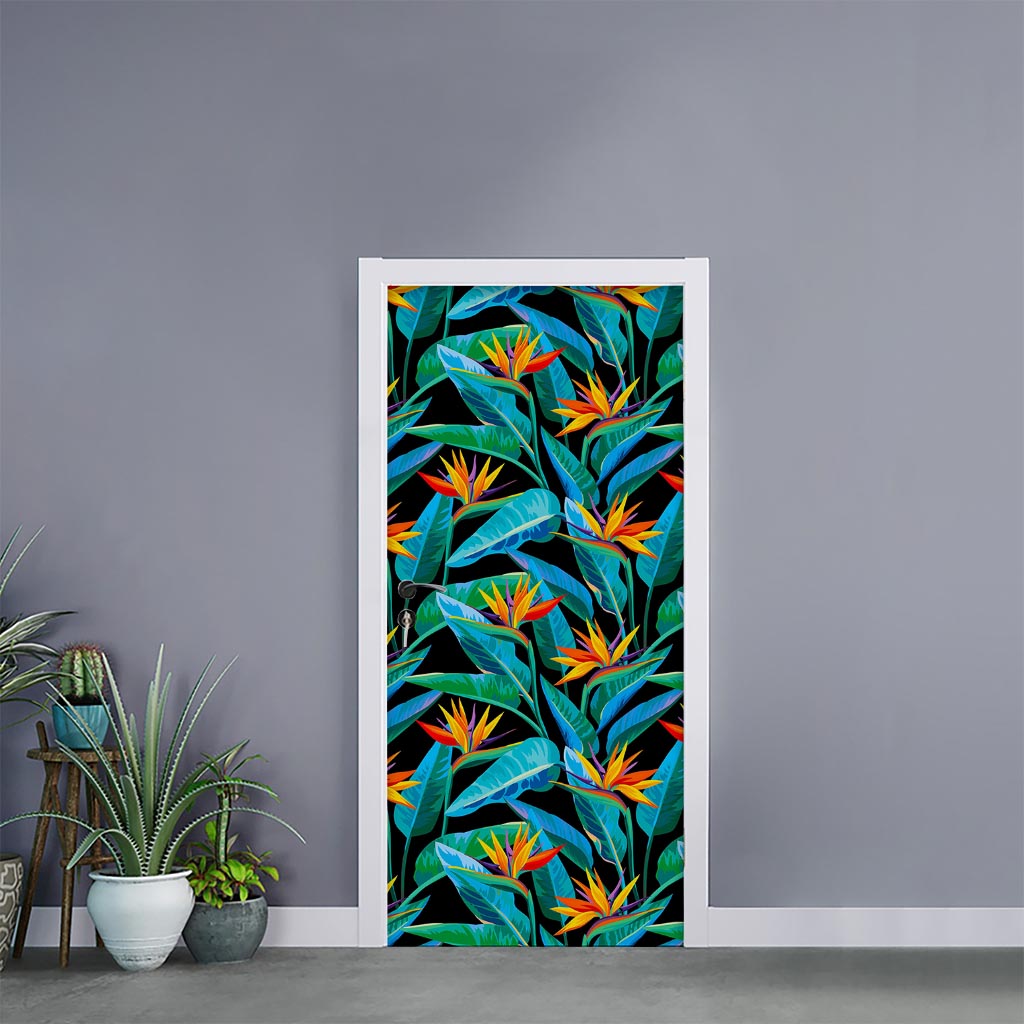 Teal Tropical Pattern Print Door Sticker