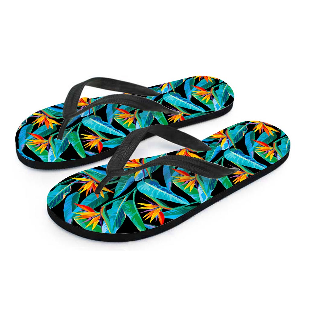 Teal Tropical Pattern Print Flip Flops