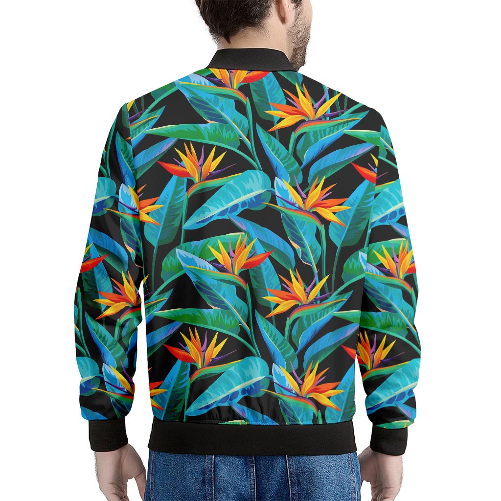 Teal Tropical Pattern Print Men's Bomber Jacket